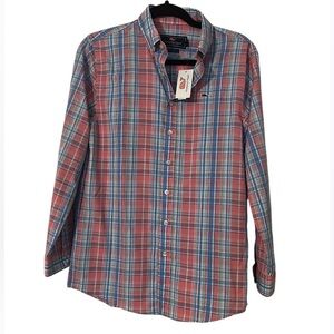 NWT Boys Vineyard Vines Plaid Button Down Whale Shirt